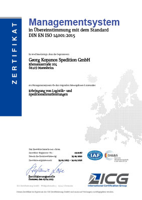 ISO 14001:2015 Zertifikat